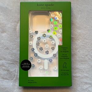 Kate Spade iPhone 15 Pro Case - Clear with Silver & White Floral Design